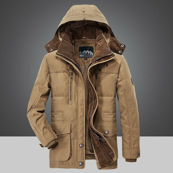 Men's Winter Parka Jacket with Multiple Pockets - Khaki