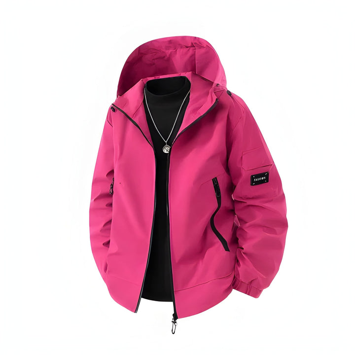 Men's Winter Ski Jacket with Hood - Windproof & Insulated - Pink