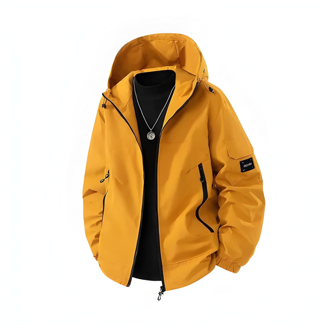 Men's Winter Ski Jacket with Hood - Windproof & Insulated - Yellow