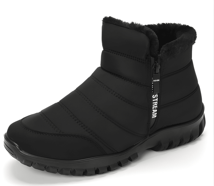 Men's Winter Snow Boots - Warm Lined Ankle Boots with Zip - Black