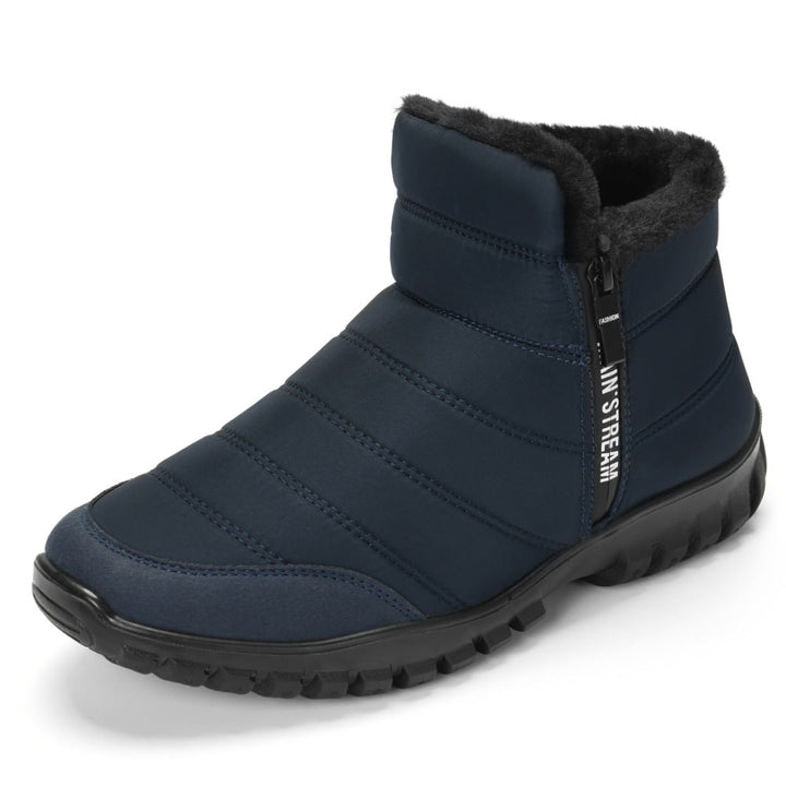 Men's Winter Snow Boots - Warm Lined Ankle Boots with Zip - Blue