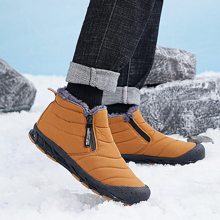 Men's Winter Snow Boots - Warm Lined Ankle Boots with Zip