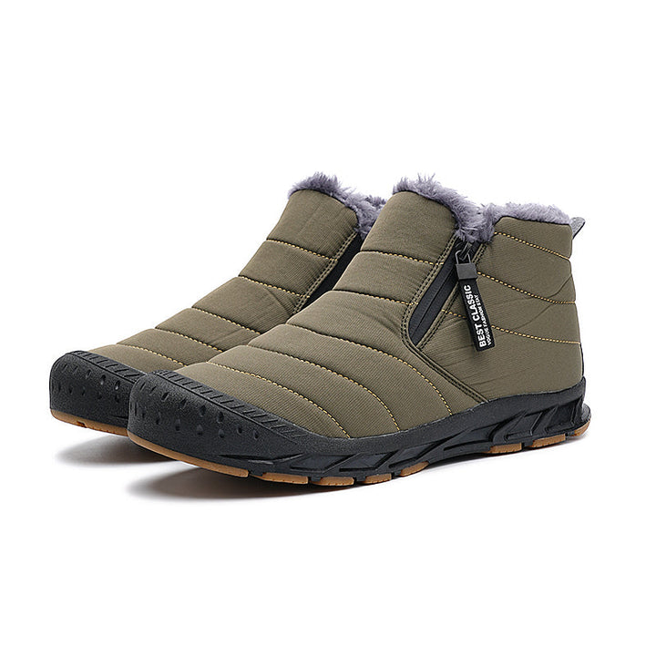 Men's Winter Snow Boots - Warm Lined Ankle Boots with Zip - Green
