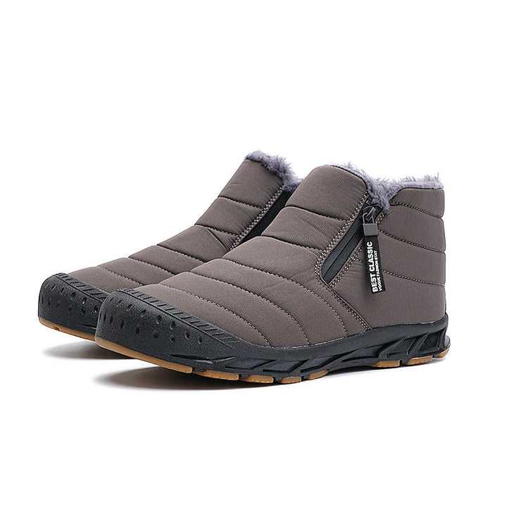 Men's Winter Snow Boots - Warm Lined Ankle Boots with Zip - Grey