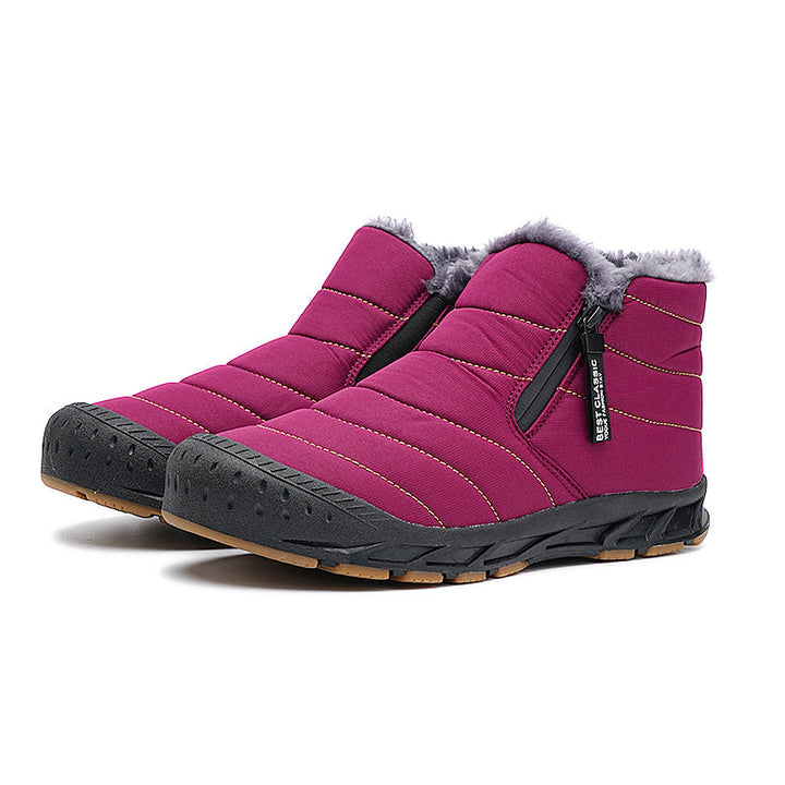 Men's Winter Snow Boots - Warm Lined Ankle Boots with Zip - Pink