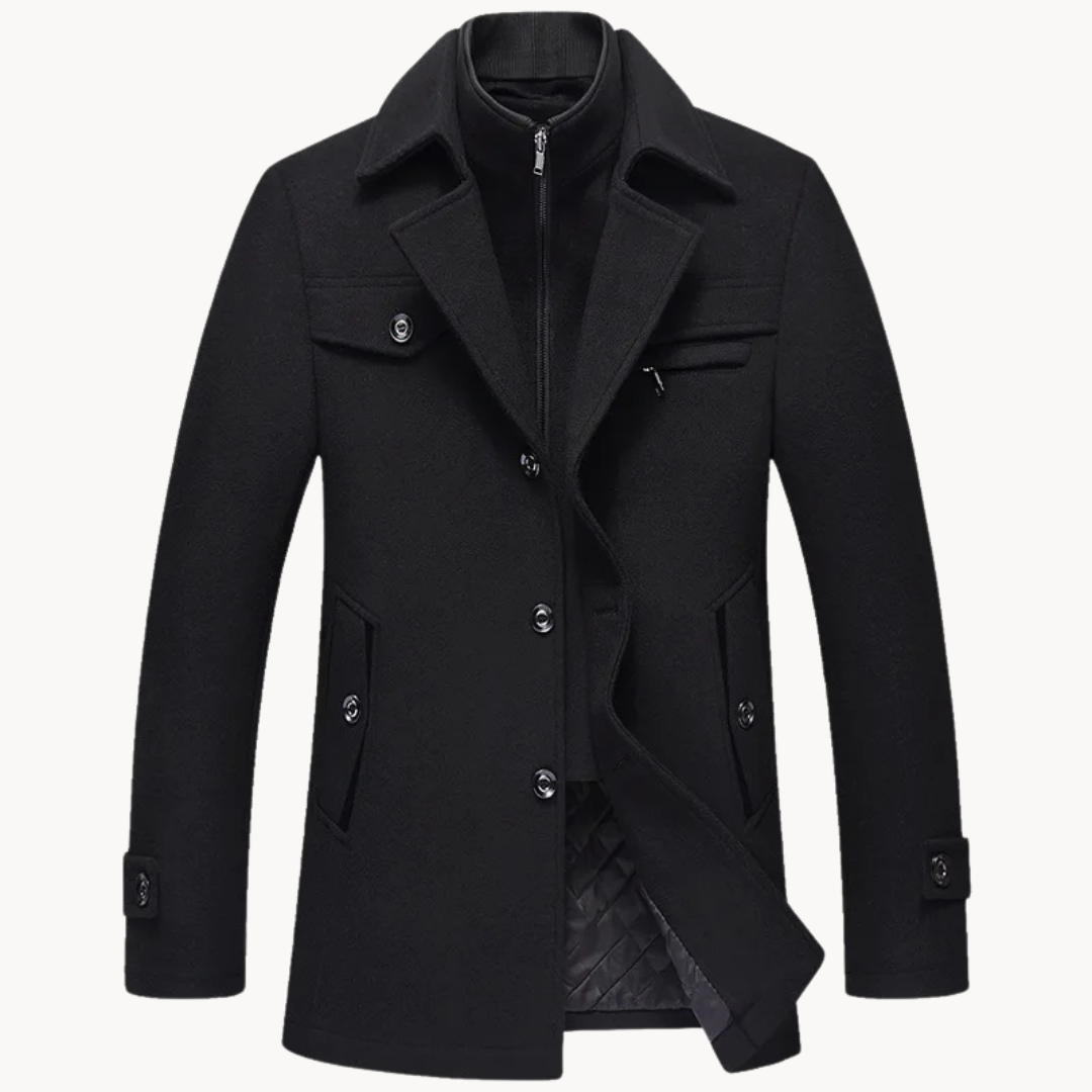 Men's Wool Blend Blazer Jacket - Classic Tailored Fit - Black