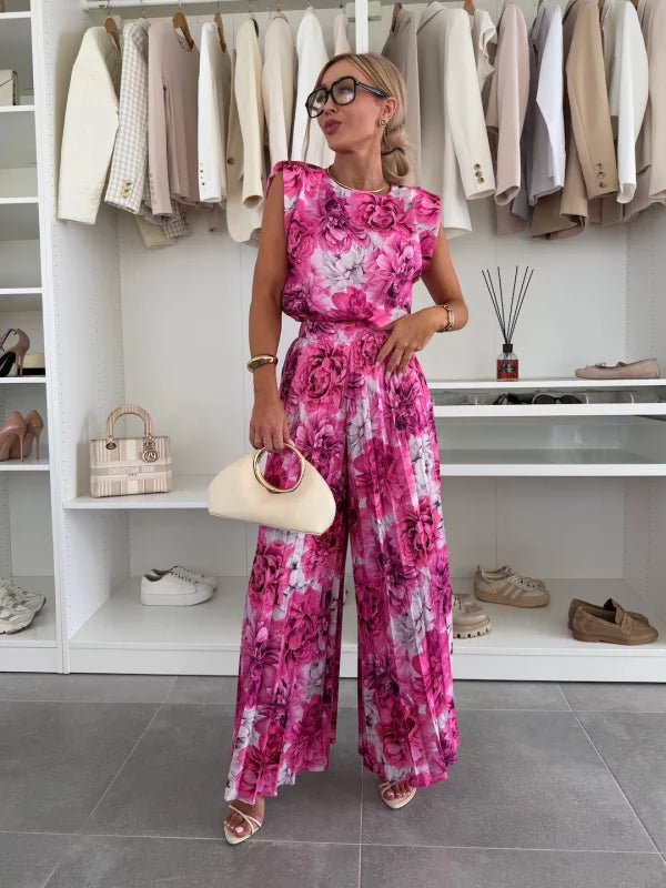 Women's 2-Piece Coordinated Set - Elegant Flowing Silhouette - Fuchsia