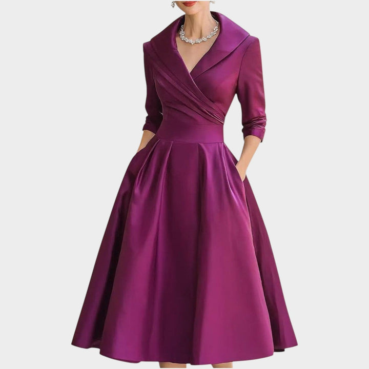 Women's A-Line Evening Dress with V-Neckline - Formal Occasion - Purple