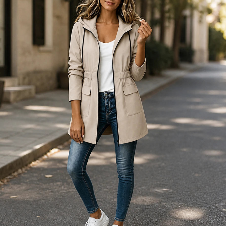 Women's Adjustable Waist Hooded Parka – Relaxed Fit - Coffee