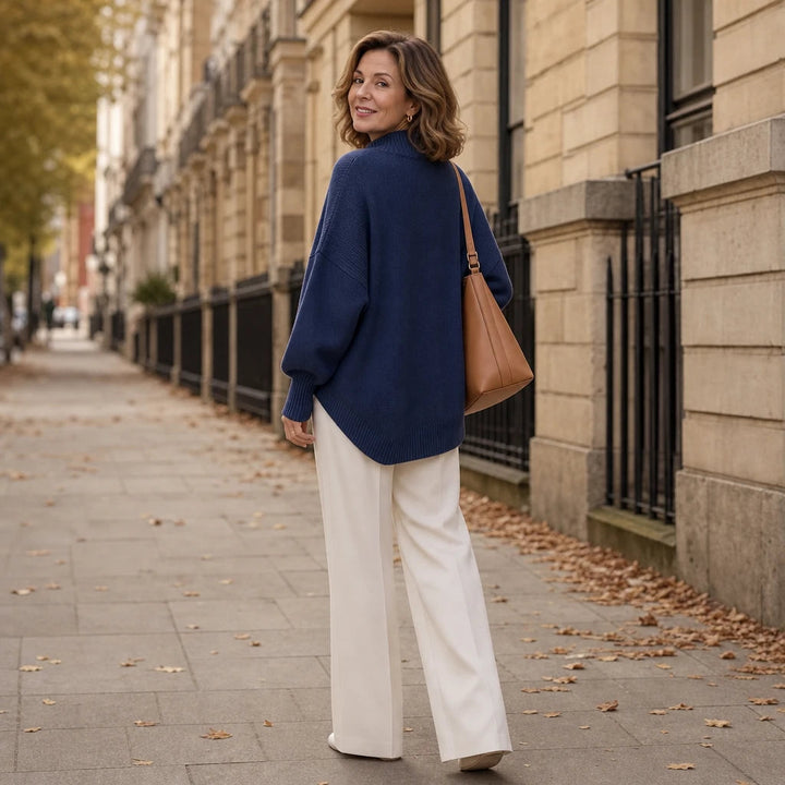 Women's Asymmetric Mock-Neck Knit Sweater - Angled Hem