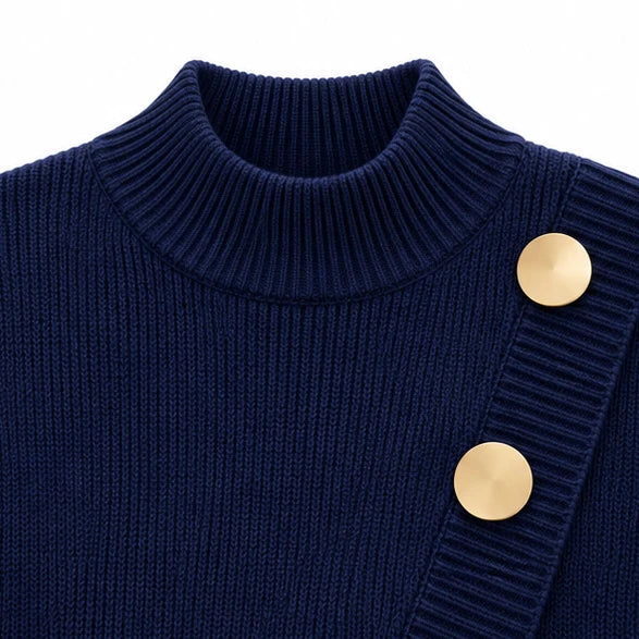 Women's Asymmetric Mock-Neck Knit Sweater - Angled Hem