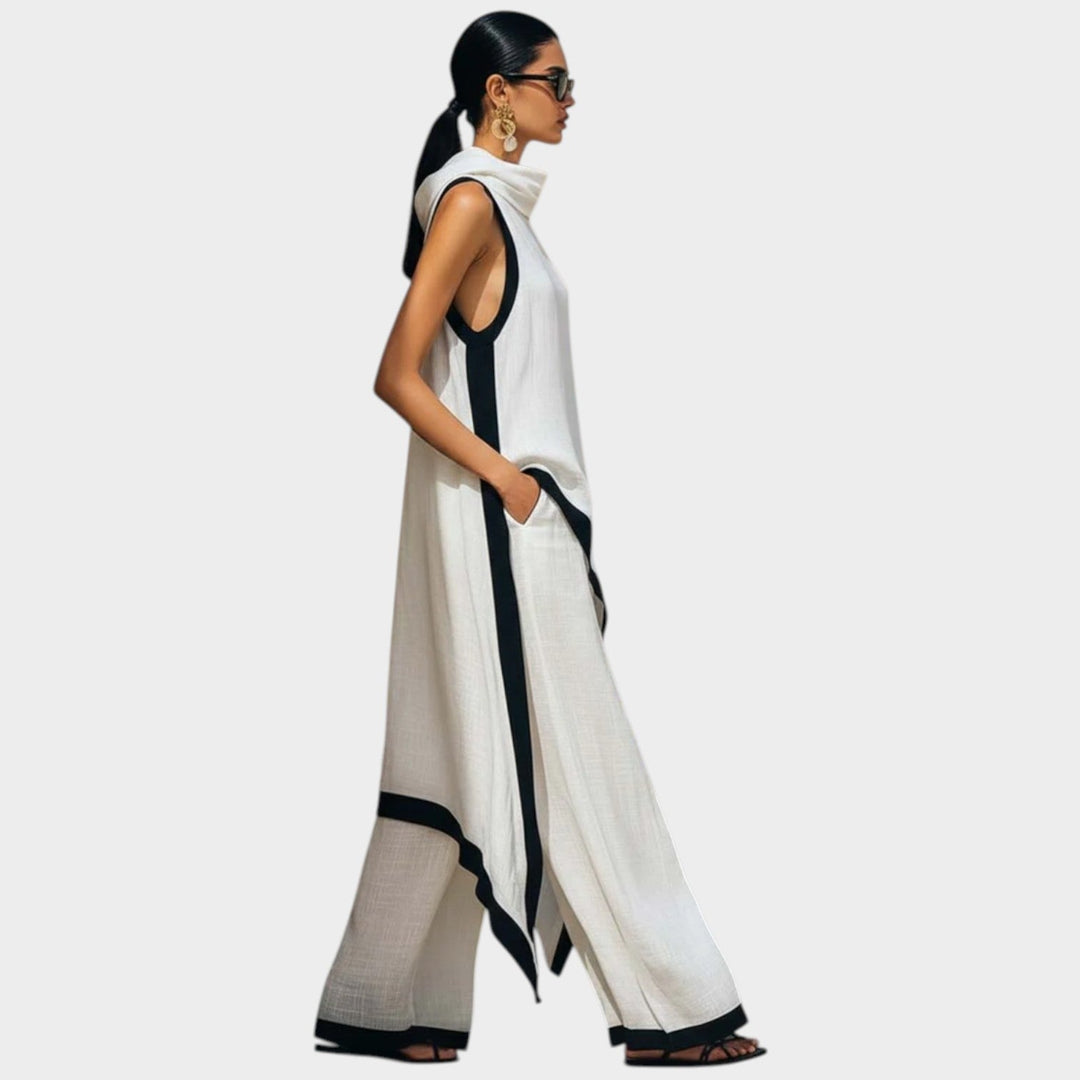 Women's Asymmetric Two-Piece Set - Contrast Trim