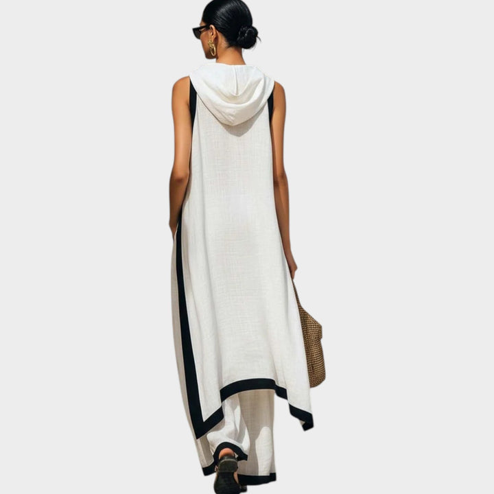 Women's Asymmetric Two-Piece Set - Contrast Trim