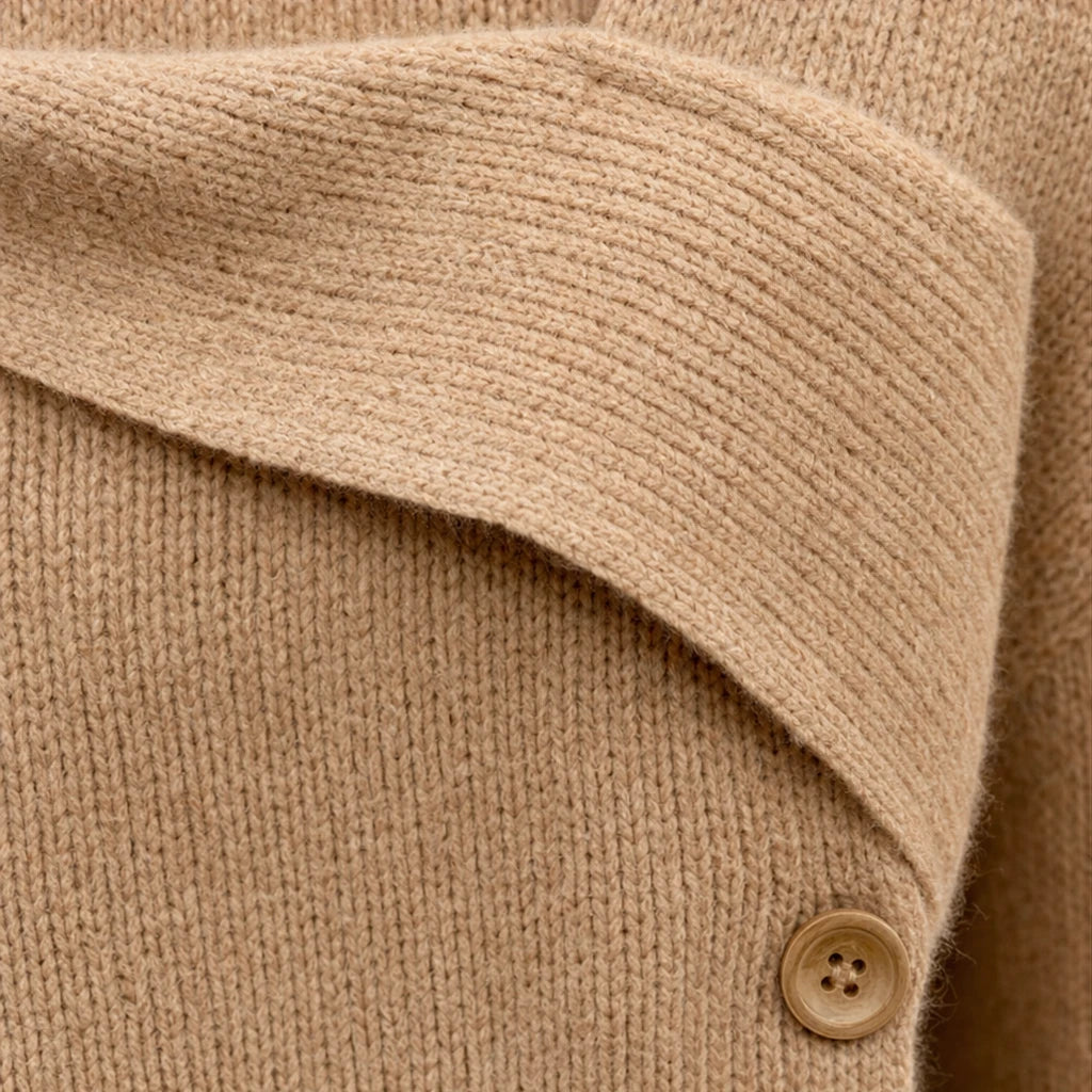 Women's Asymmetrical Fold-Over Collar Knit Sweater - Relaxed Fit