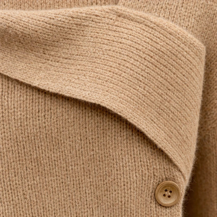 Women's Asymmetrical Fold-Over Collar Knit Sweater - Relaxed Fit