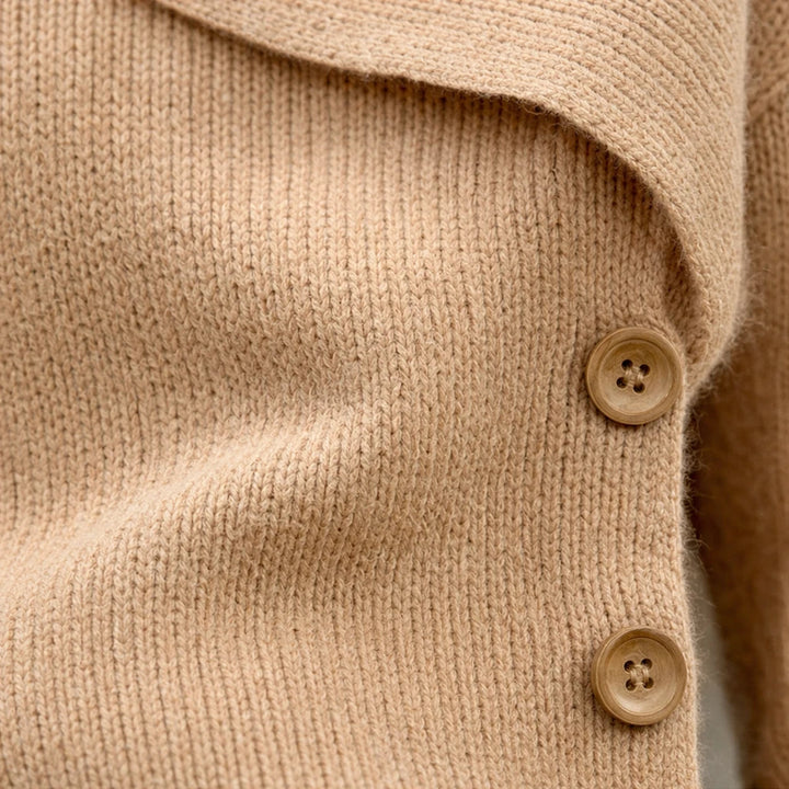 Women's Asymmetrical Fold-Over Collar Knit Sweater - Relaxed Fit