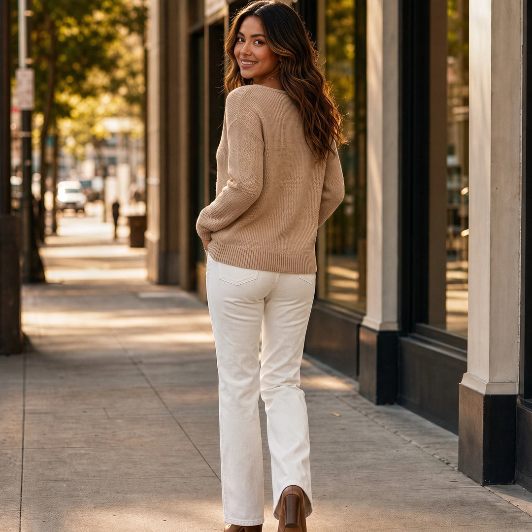 Women's Asymmetrical Fold-Over Collar Knit Sweater - Relaxed Fit