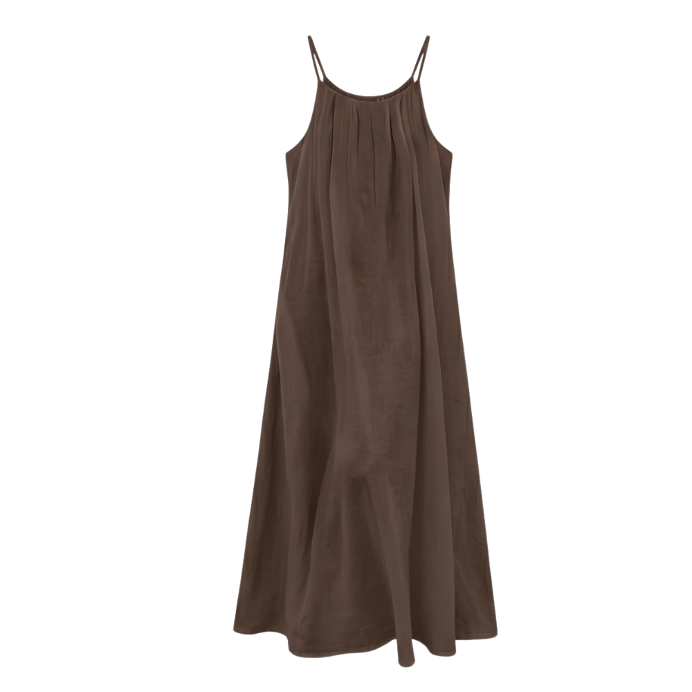 Women's Backless Cami Maxi Dress - Open Back Summer Style - Brown