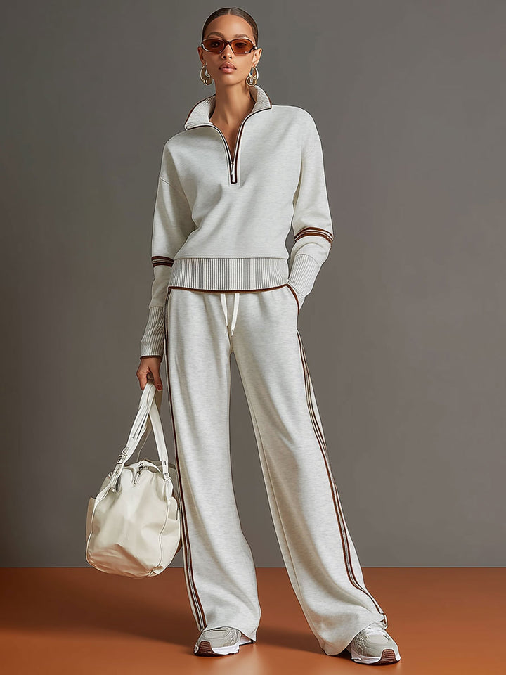 Women's Blouse and Wide-Leg Pants Set - Relaxed Fit