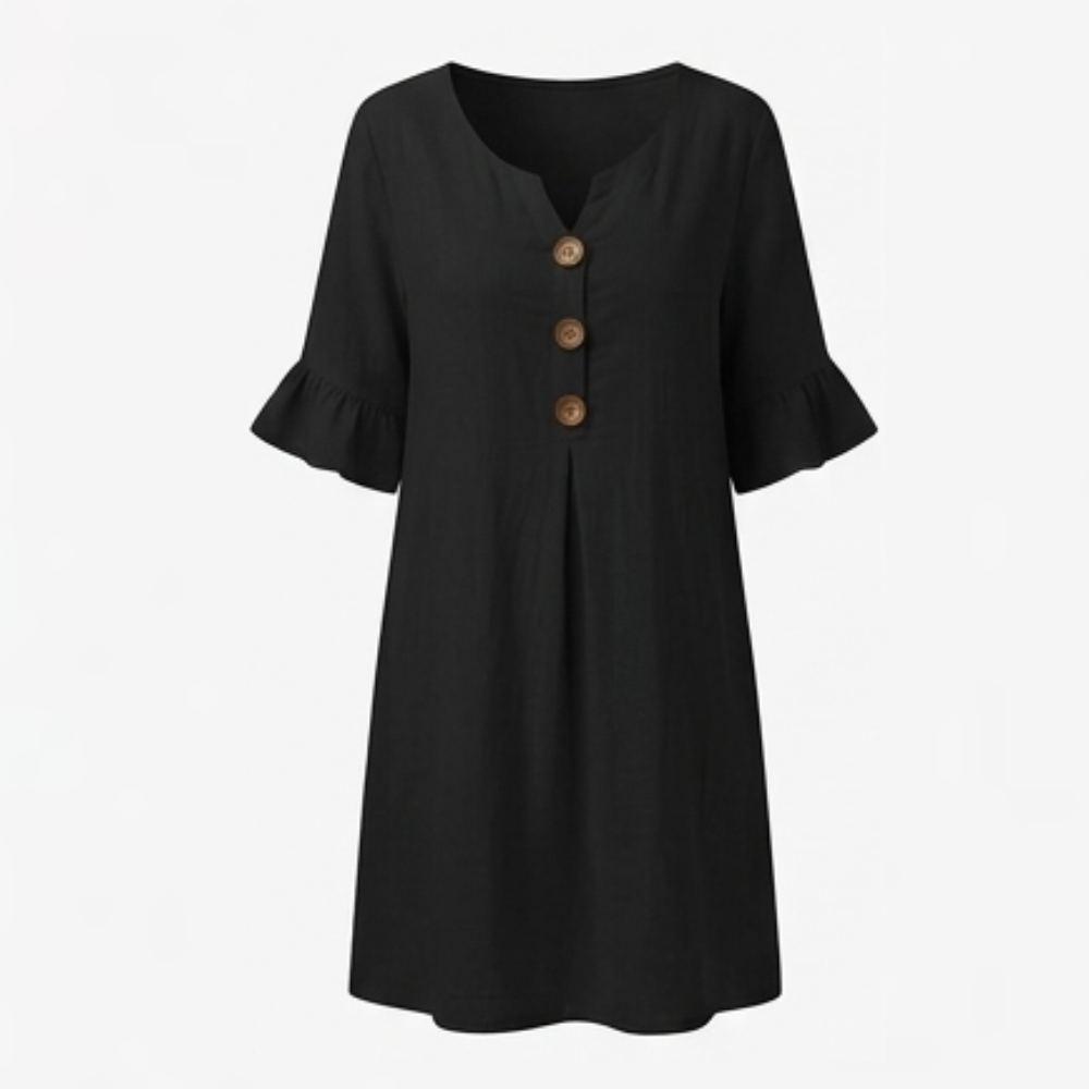 Women's Breezy Midi Dress with Front Pleat - Lightweight Summer - Black
