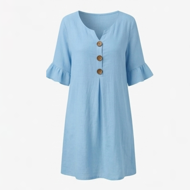 Women's Breezy Midi Dress with Front Pleat - Lightweight Summer - Coastal Blue