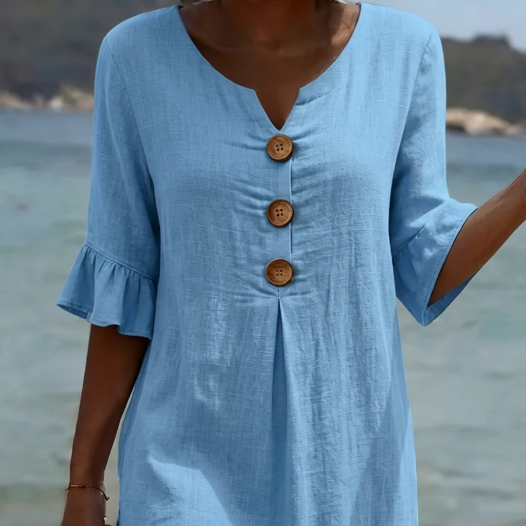 Women's Breezy Midi Dress with Front Pleat - Lightweight Summer