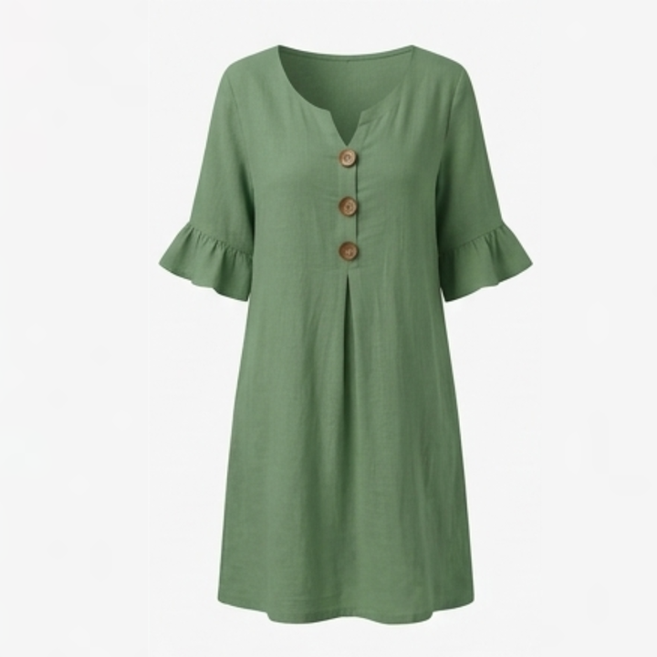 Women's Breezy Midi Dress with Front Pleat - Lightweight Summer - Sage Green