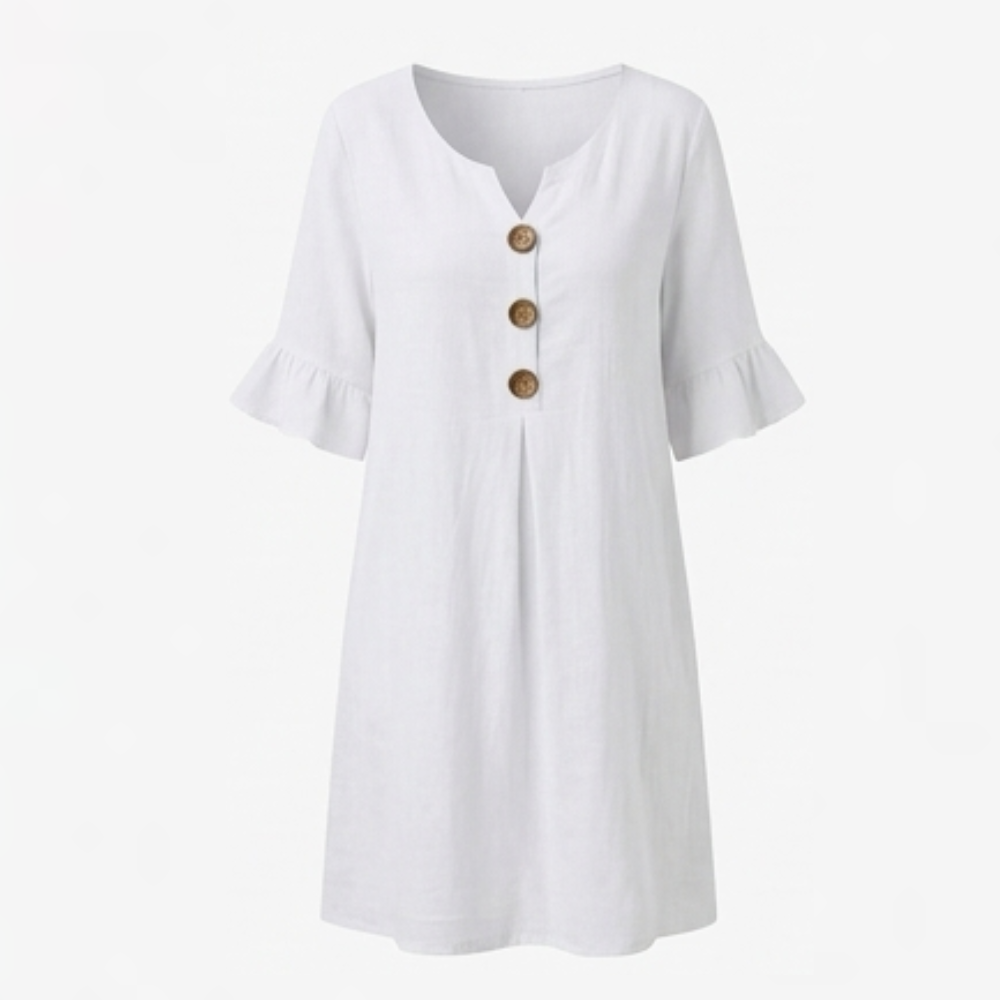 Women's Breezy Midi Dress with Front Pleat - Lightweight Summer - White