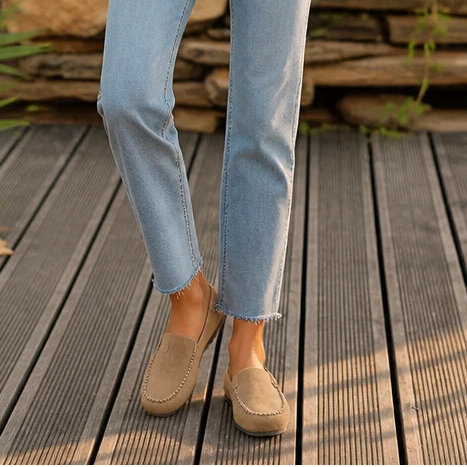 Women's Brown Backless Round-Toe Flat Shoes - Beige