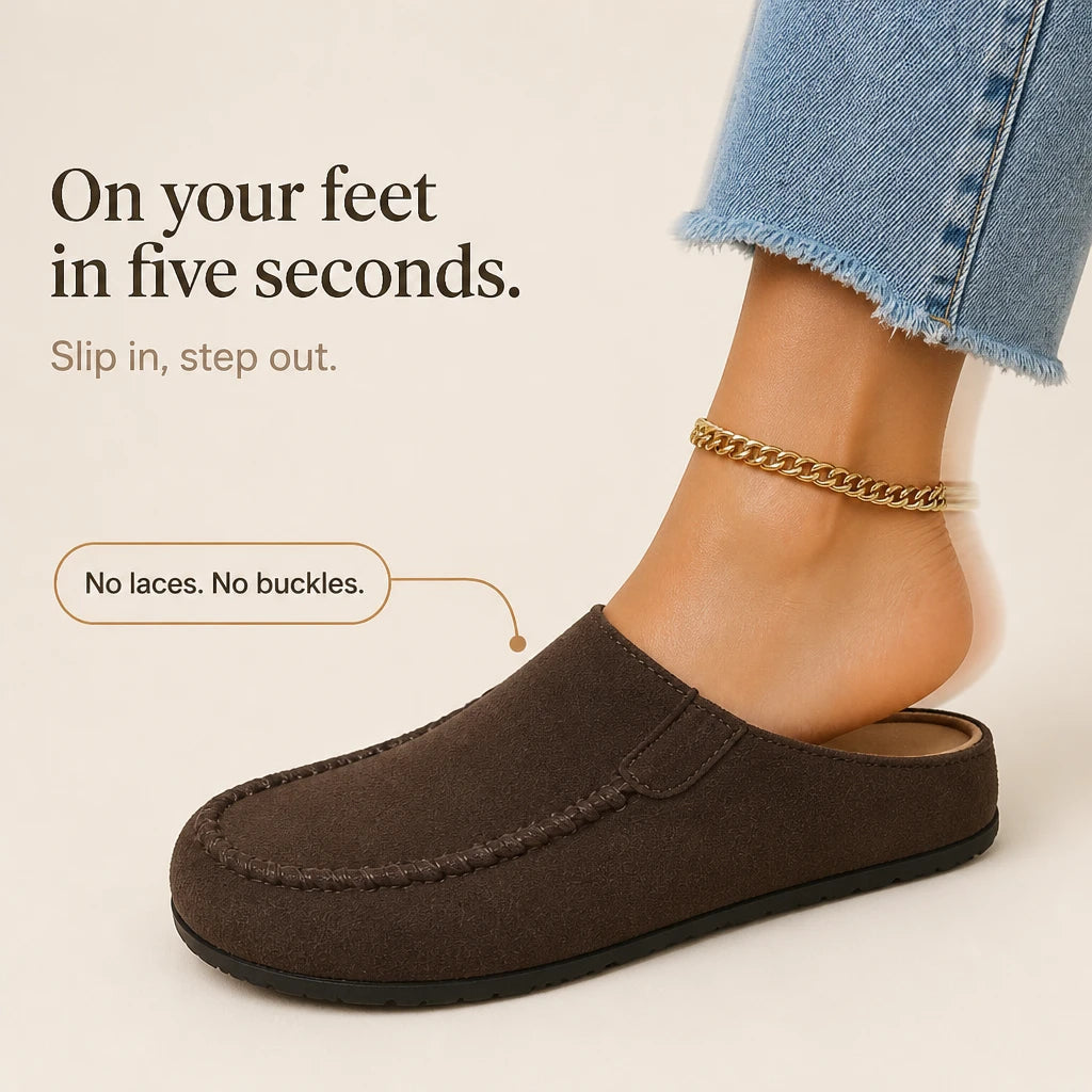 Women's Brown Backless Round-Toe Flat Shoes