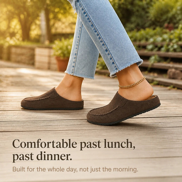 Women's Brown Backless Round-Toe Flat Shoes