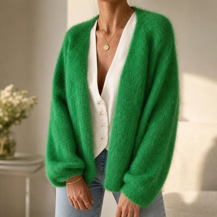 Women's Brushed Mohair Cardigan - Open Front Relaxed Fit