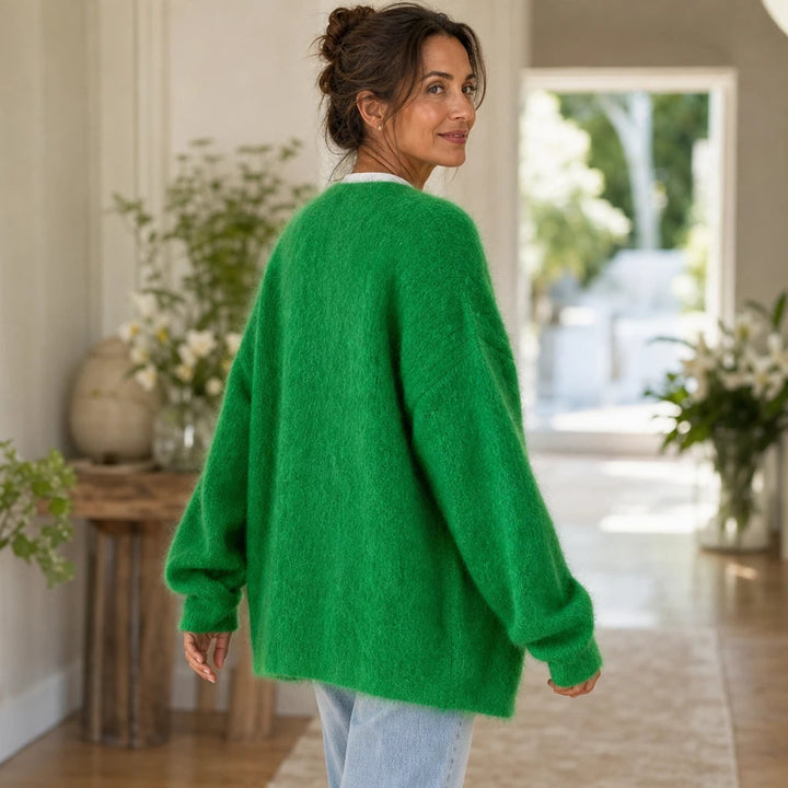 Women's Brushed Mohair Cardigan - Open Front Relaxed Fit