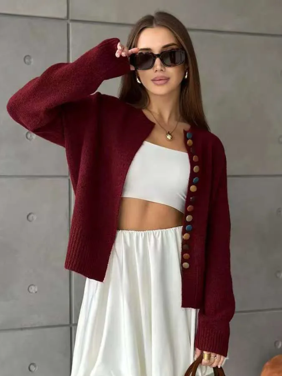 Women's Button-Front Patterned Knit Cardigan