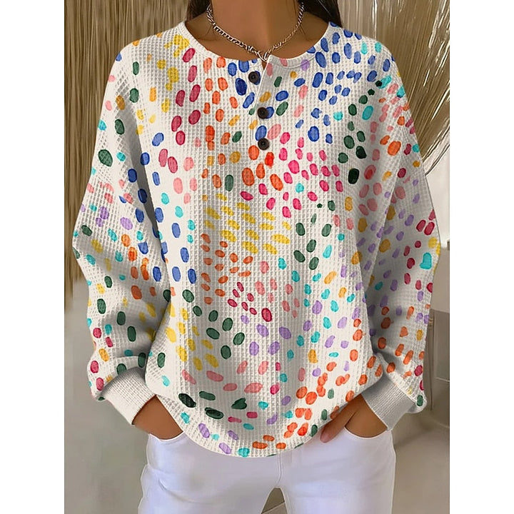 Women's Button-Neck Print Sweatshirt in yellow, Relaxed Crew