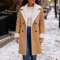 Women's Camel Sherpa-Lined Winter Coat - Below-the-Knee