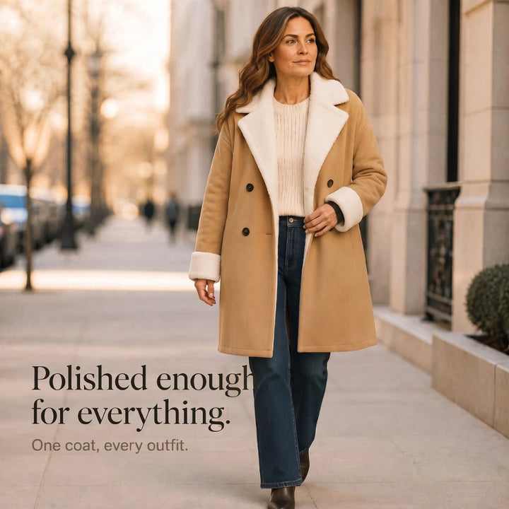 Women's Camel Sherpa-Lined Winter Coat - Below-the-Knee