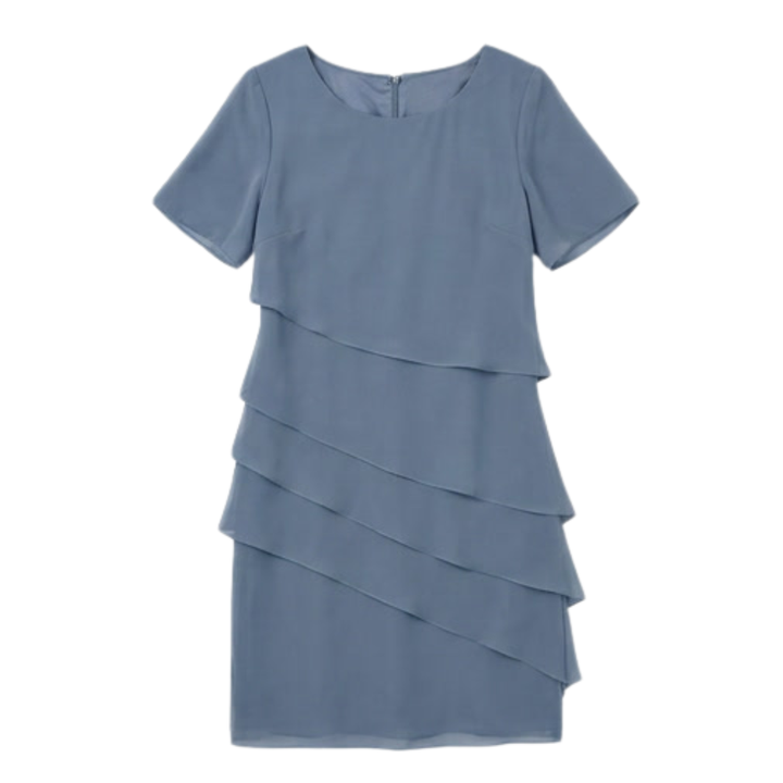 Women's Cascading Ruffle Midi Dress - Elegant Evening Wear - Blue