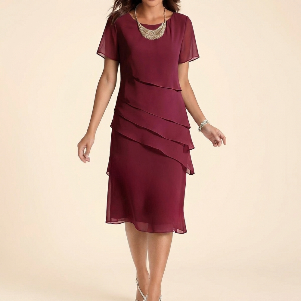 Women's Cascading Ruffle Midi Dress - Elegant Evening Wear