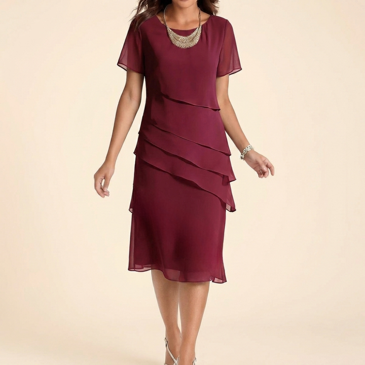 Women's Cascading Ruffle Midi Dress - Elegant Evening Wear