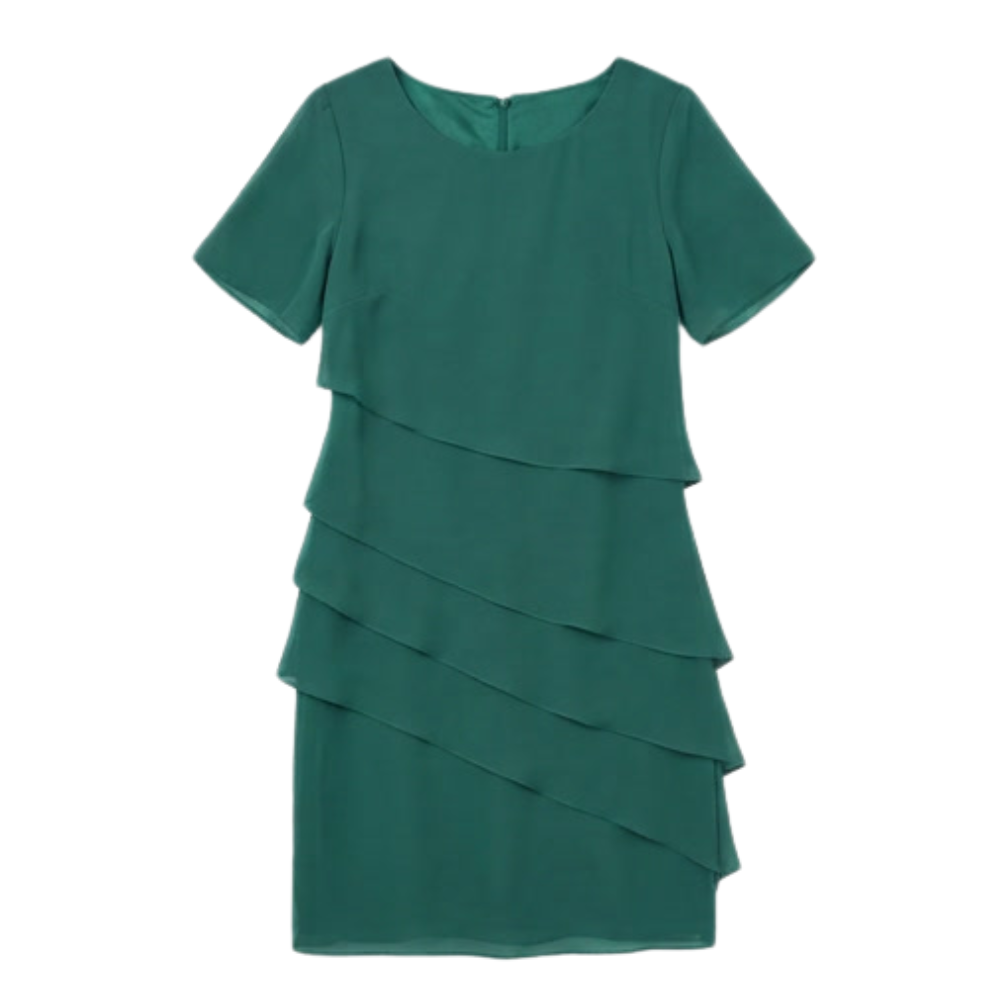 Women's Cascading Ruffle Midi Dress - Elegant Evening Wear - Green