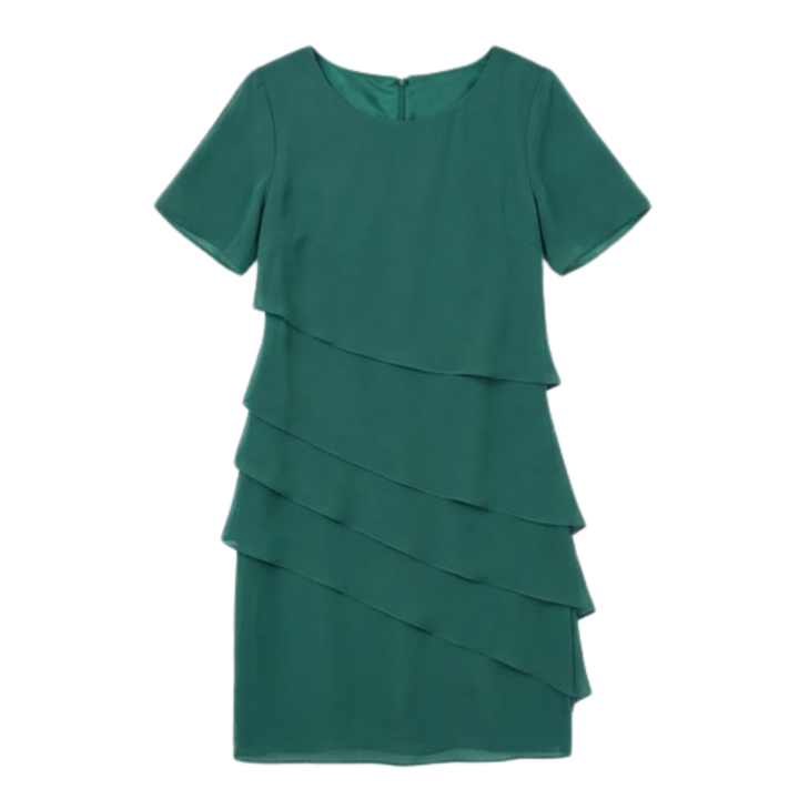 Women's Cascading Ruffle Midi Dress - Elegant Evening Wear - Green