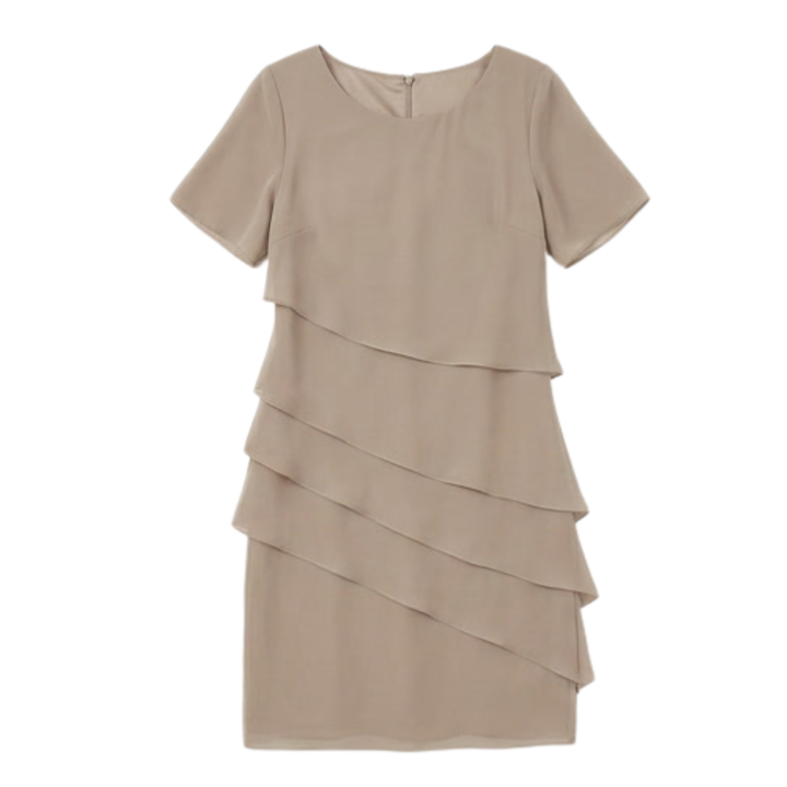 Women's Cascading Ruffle Midi Dress - Elegant Evening Wear - Khaki