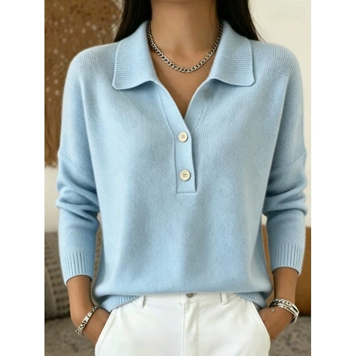 Women's Collared Button Pullover in blue, Refined Comfort