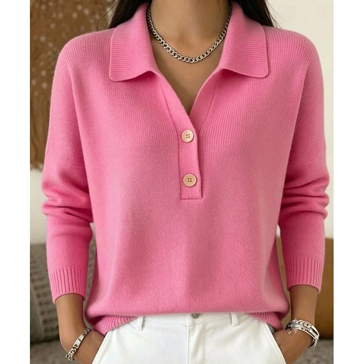 Women's Collared Button Pullover in pink, Refined Comfort