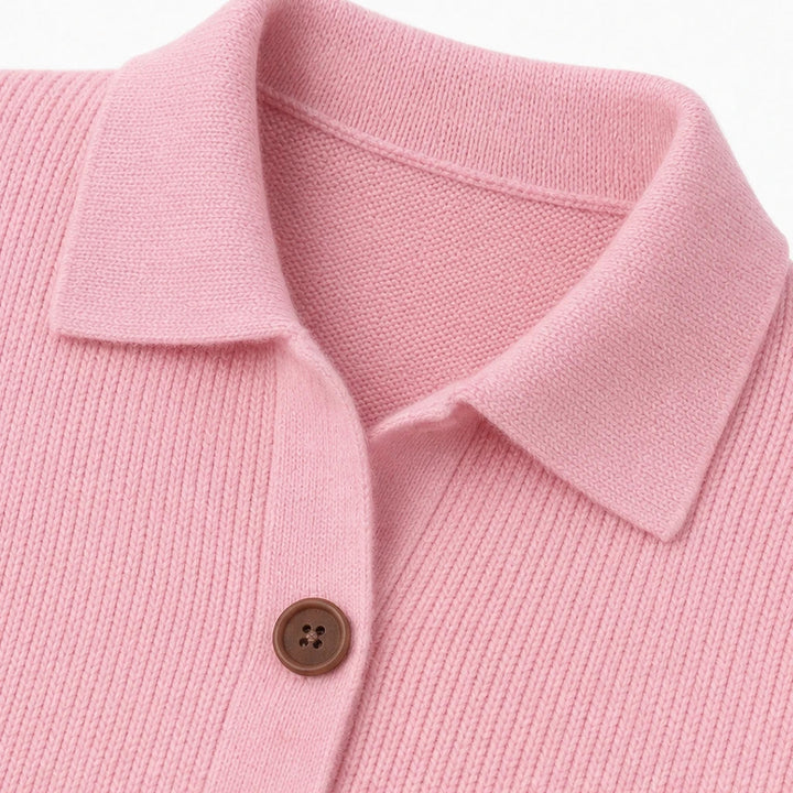Women's Contrast-Button Turn-Back Collar Knit Cardigan