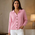 Women's Contrast-Button Turn-Back Collar Knit Cardigan