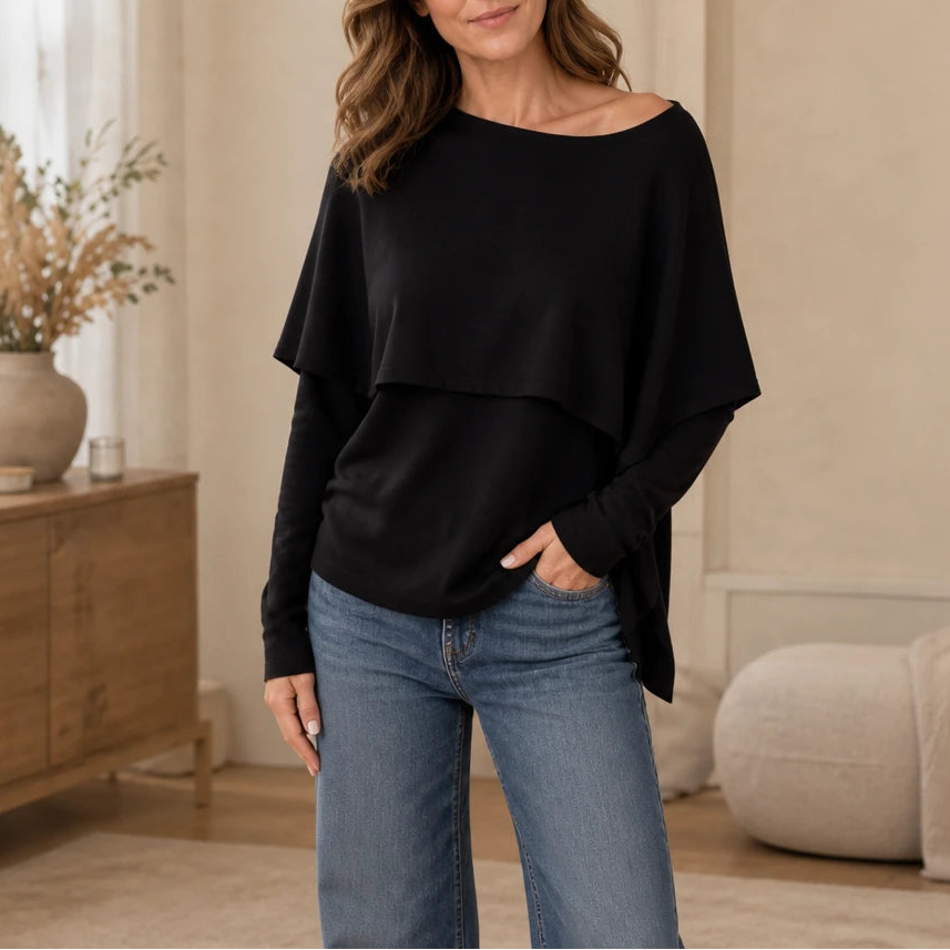 Women's Convertible Knit Cropped Sweater in black, Four-Way Styling