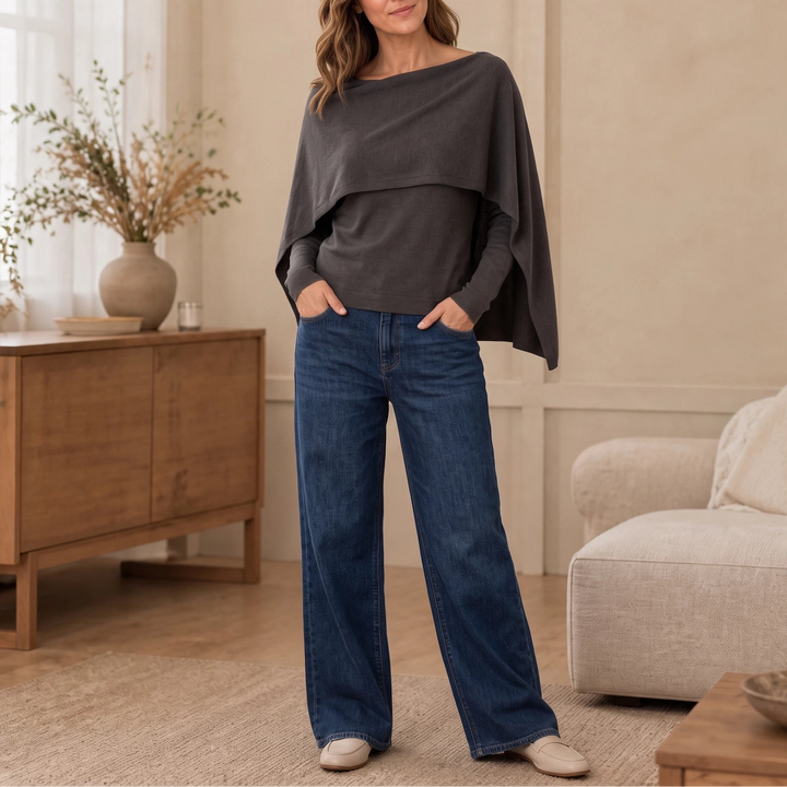 Women's Convertible Knit Cropped Sweater in charcoal gray, Four-Way Styling