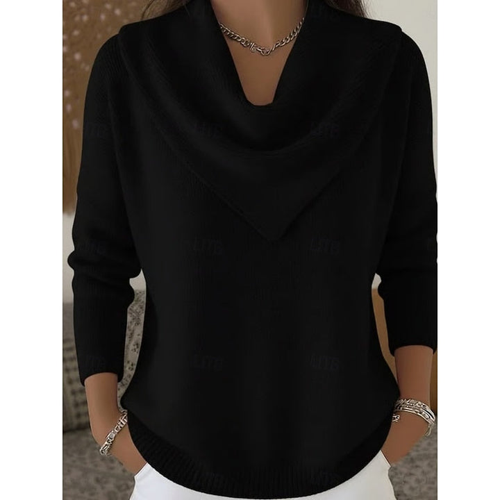 Women's Cowl-Neck Sweater in black, Elegant Draped Knit